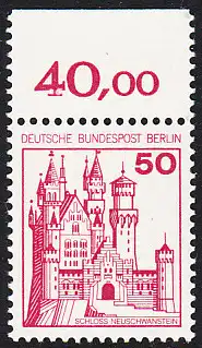 BERLIN 1977 Michel-Nummer 536 postfrisch EINZELMARKE RAND oben (f) - Burgen und Schlösser: Schloss Neuschwanstein