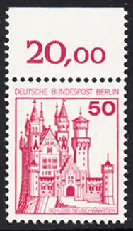 BERLIN 1977 Michel-Nummer 536 postfrisch EINZELMARKE RAND oben (c) - Burgen und Schlösser: Schloss Neuschwanstein
