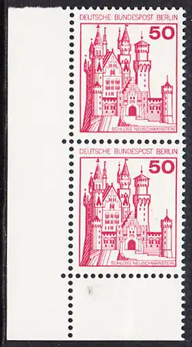 BERLIN 1977 Michel-Nummer 536 postfrisch vert.PAAR ECKRAND unten links - Burgen und Schlösser: Schloss Neuschwanstein