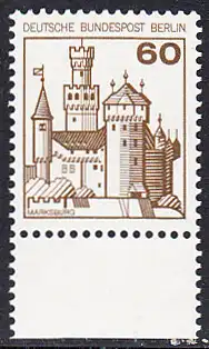 BERLIN 1977 Michel-Nummer 537 postfrisch EINZELMARKE RAND unten - Burgen und Schlösser: Marksburg