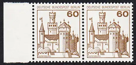 BERLIN 1977 Michel-Nummer 537 postfrisch horiz.PAAR RAND links - Burgen und Schlösser: Marksburg