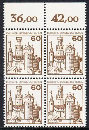 BERLIN 1977 Michel-Nummer 537 postfrisch BLOCK RÄNDER oben - Burgen und Schlösser: Marksburg