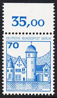 BERLIN 1977 Michel-Nummer 538 postfrisch EINZELMARKE RAND oben (a) - Burgen und Schlösser: Wasserschloss Mespelbrunn