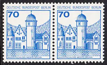 BERLIN 1977 Michel-Nummer 538 postfrisch horiz.PAAR - Burgen und Schlösser: Wasserschloss Mespelbrunn