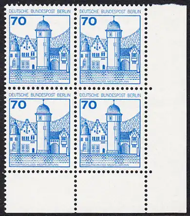BERLIN 1977 Michel-Nummer 538 postfrisch BLOCK ECKRAND unten rechts - Burgen und Schlösser: Wasserschloss Mespelbrunn