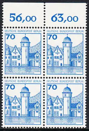 BERLIN 1977 Michel-Nummer 538 postfrisch BLOCK RÄNDER oben - Burgen und Schlösser: Wasserschloss Mespelbrunn