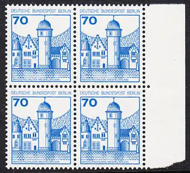 BERLIN 1977 Michel-Nummer 538 postfrisch BLOCK RÄNDER rechts - Burgen und Schlösser: Wasserschloss Mespelbrunn