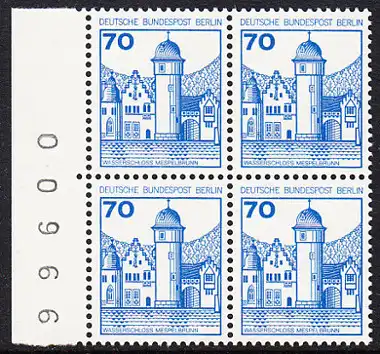 BERLIN 1977 Michel-Nummer 538 postfrisch BLOCK RÄNDER links (BZ) - Burgen und Schlösser: Wasserschloss Mespelbrunn