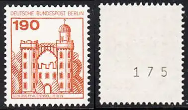 BERLIN 1977 Michel-Nummer 539 postfrisch EINZELMARKE m/ rücks.Rollennummer 175 - Burgen und Schlösser: Schloss Pfaueninsel, Berlin
