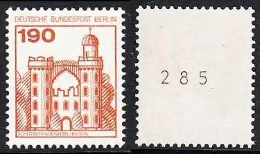 BERLIN 1977 Michel-Nummer 539 postfrisch EINZELMARKE m/ rücks.Rollennummer 285 - Burgen und Schlösser: Schloss Pfaueninsel, Berlin