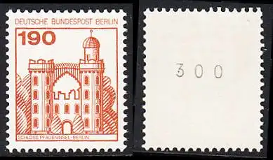 BERLIN 1977 Michel-Nummer 539 postfrisch EINZELMARKE m/ rücks.Rollennummer 300 - Burgen und Schlösser: Schloss Pfaueninsel, Berlin
