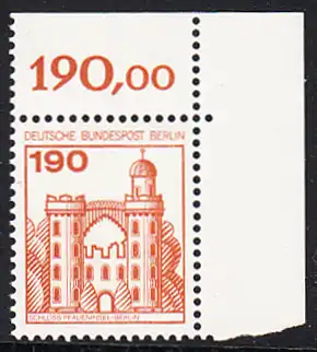 BERLIN 1977 Michel-Nummer 539 postfrisch EINZELMARKE ECKRAND oben rechts - Burgen und Schlösser: Schloss Pfaueninsel, Berlin