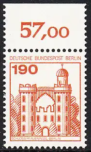 BERLIN 1977 Michel-Nummer 539 postfrisch EINZELMARKE RAND oben (a) - Burgen und Schlösser: Schloss Pfaueninsel, Berlin