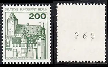BERLIN 1977 Michel-Nummer 540 postfrisch EINZELMARKE m/ rücks.Rollennummer 265 - Burgen und Schlösser: Schloss Bürresheim