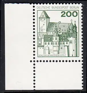 BERLIN 1977 Michel-Nummer 540 postfrisch EINZELMARKE ECKRAND unten links - Burgen und Schlösser: Schloss Bürresheim