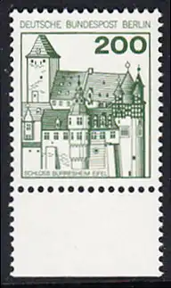 BERLIN 1977 Michel-Nummer 540 postfrisch EINZELMARKE RAND unten - Burgen und Schlösser: Schloss Bürresheim