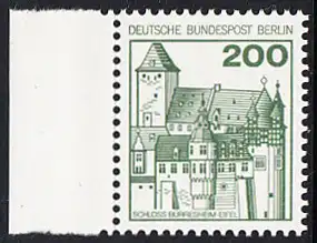 BERLIN 1977 Michel-Nummer 540 postfrisch EINZELMARKE RAND links - Burgen und Schlösser: Schloss Bürresheim