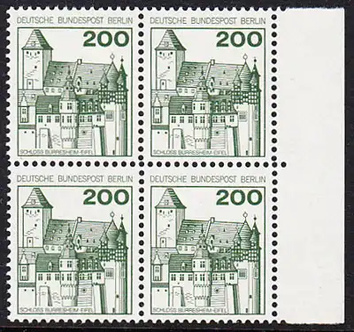 BERLIN 1977 Michel-Nummer 540 postfrisch BLOCK RÄNDER rechts - Burgen und Schlösser: Schloss Bürresheim