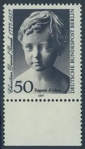 BERLIN 1977 Michel-Nummer 541 postfrisch EINZELMARKE RAND unten - Christian Daniel Rauch, Bildhauer