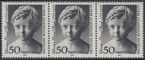 BERLIN 1977 Michel-Nummer 541 postfrisch horiz.STRIP(3) - Christian Daniel Rauch, Bildhauer