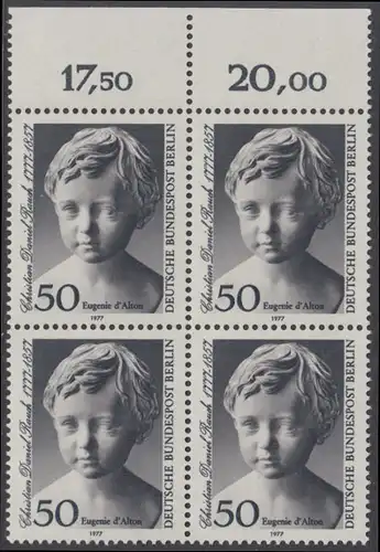BERLIN 1977 Michel-Nummer 541 postfrisch BLOCK RÄNDER oben - Christian Daniel Rauch, Bildhauer