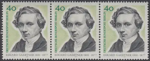 BERLIN 1977 Michel-Nummer 542 postfrisch horiz.STRIP(3) - Eduard Gaertner, Architekturmaler