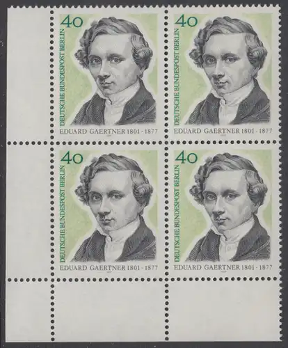 BERLIN 1977 Michel-Nummer 542 postfrisch BLOCK ECKRAND unten links - Eduard Gaertner, Architekturmaler