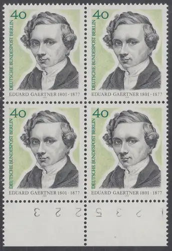 BERLIN 1977 Michel-Nummer 542 postfrisch BLOCK RÄNDER unten (BZ) - Eduard Gaertner, Architekturmaler