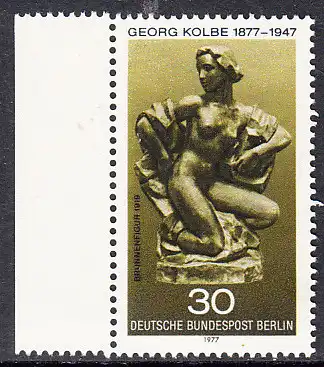 BERLIN 1977 Michel-Nummer 543 postfrisch EINZELMARKE RAND links - Georg Kolbe, Maler und Bildhauer
