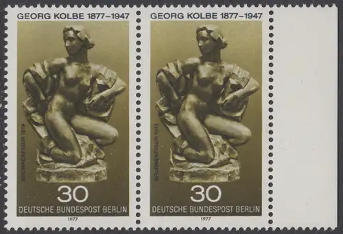 BERLIN 1977 Michel-Nummer 543 postfrisch horiz.PAAR RAND rechts - Georg Kolbe, Maler und Bildhauer