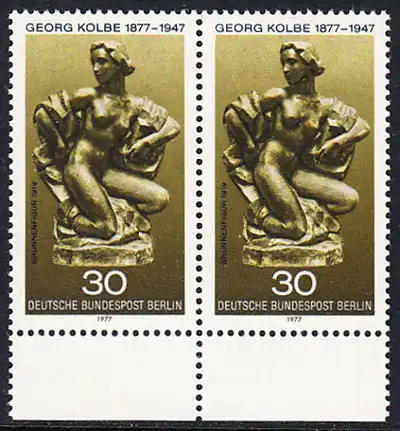 BERLIN 1977 Michel-Nummer 543 postfrisch horiz.PAAR RAND unten - Georg Kolbe, Maler und Bildhauer