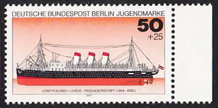 BERLIN 1977 Michel-Nummer 546 postfrisch EINZELMARKE RAND rechts - Deutsche Schiffe: Luxus-Paasagierschiff Cap Polonio