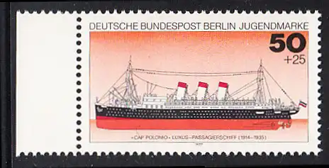 BERLIN 1977 Michel-Nummer 546 postfrisch EINZELMARKE RAND links - Deutsche Schiffe: Luxus-Paasagierschiff Cap Polonio