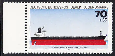 BERLIN 1977 Michel-Nummer 547 postfrisch EINZELMARKE RAND links - Deutsche Schiffe: Massengutfrachter Widar