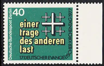 BERLIN 1977 Michel-Nummer 548 postfrisch EINZELMARKE RAND rechts - Deutscher Evangelischer Kirchentag, Berlin