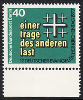 BERLIN 1977 Michel-Nummer 548 postfrisch EINZELMARKE RAND unten - Deutscher Evangelischer Kirchentag, Berlin