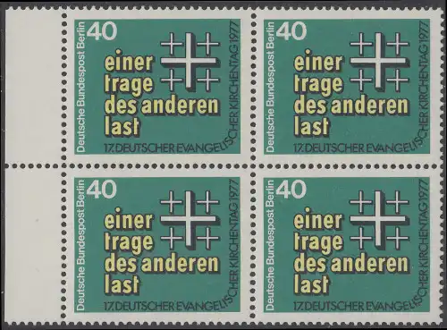 BERLIN 1977 Michel-Nummer 548 postfrisch BLOCK RÄNDER links - Deutscher Evangelischer Kirchentag, Berlin