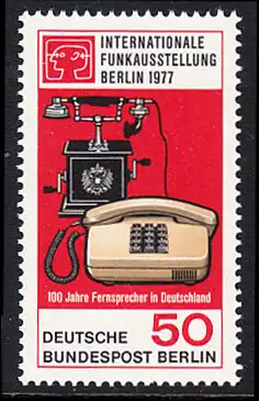 BERLIN 1977 Michel-Nummer 549 postfrisch EINZELMARKE - Internationale Funkausstellung / 100 Jahre Telefon in Deutschland