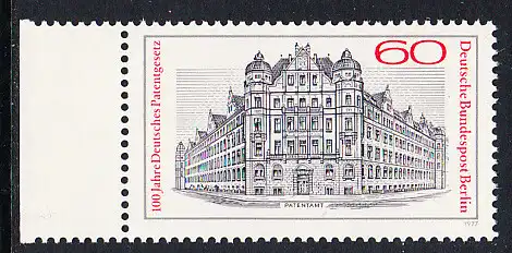 BERLIN 1977 Michel-Nummer 550 postfrisch EINZELMARKE RAND links - Deutsches Patentgesetz