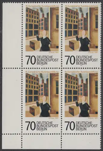 BERLIN 1977 Michel-Nummer 551 postfrisch BLOCK ECKRAND unten links - Europäische Kunstausstellung, Berlin