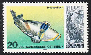 BERLIN 1977 Michel-Nummer 552 postfrisch EINZELMARKE - Wiedereröffnung des Aquariums im Berliner Zoo: Picassofisch
