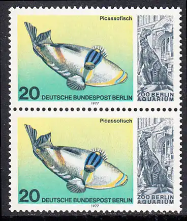 BERLIN 1977 Michel-Nummer 552 postfrisch vert.PAAR - Wiedereröffnung des Aquariums im Berliner Zoo: Picassofisch