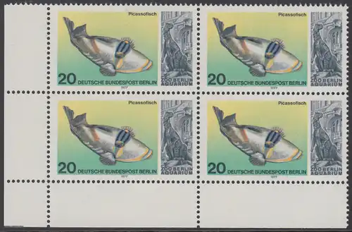 BERLIN 1977 Michel-Nummer 552 postfrisch BLOCK ECKRAND unten links - Wiedereröffnung des Aquariums im Berliner Zoo: Picassofisch
