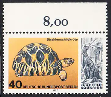 BERLIN 1977 Michel-Nummer 554 postfrisch EINZELMARKE RAND oben (a) - Wiedereröffnung des Aquariums im Berliner Zoo: Strahlenschildkröte