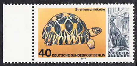 BERLIN 1977 Michel-Nummer 554 postfrisch EINZELMARKE RAND links - Wiedereröffnung des Aquariums im Berliner Zoo: Strahlenschildkröte