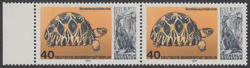 BERLIN 1977 Michel-Nummer 554 postfrisch horiz.PAAR RAND links - Wiedereröffnung des Aquariums im Berliner Zoo: Strahlenschildkröte