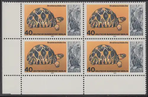 BERLIN 1977 Michel-Nummer 554 postfrisch BLOCK ECKRAND unten links - Wiedereröffnung des Aquariums im Berliner Zoo: Strahlenschildkröte