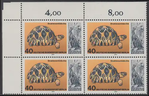 BERLIN 1977 Michel-Nummer 554 postfrisch BLOCK ECKRAND oben links - Wiedereröffnung des Aquariums im Berliner Zoo: Strahlenschildkröte