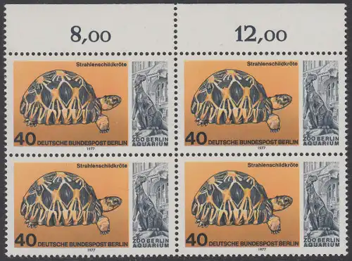 BERLIN 1977 Michel-Nummer 554 postfrisch BLOCK RÄNDER oben - Wiedereröffnung des Aquariums im Berliner Zoo: Strahlenschildkröte