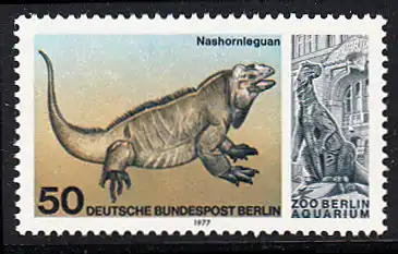 BERLIN 1977 Michel-Nummer 555 postfrisch EINZELMARKE - Wiedereröffnung des Aquariums im Berliner Zoo: Nashornleguan